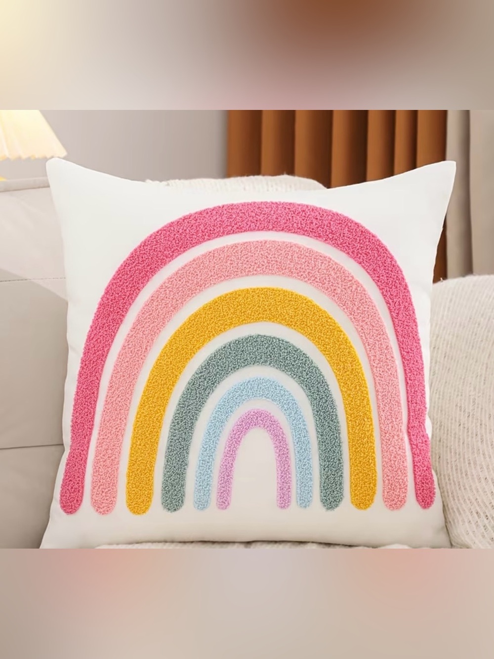 New 18” Chenille Rainbow Throw Pillow Cover with Hidden Zipper